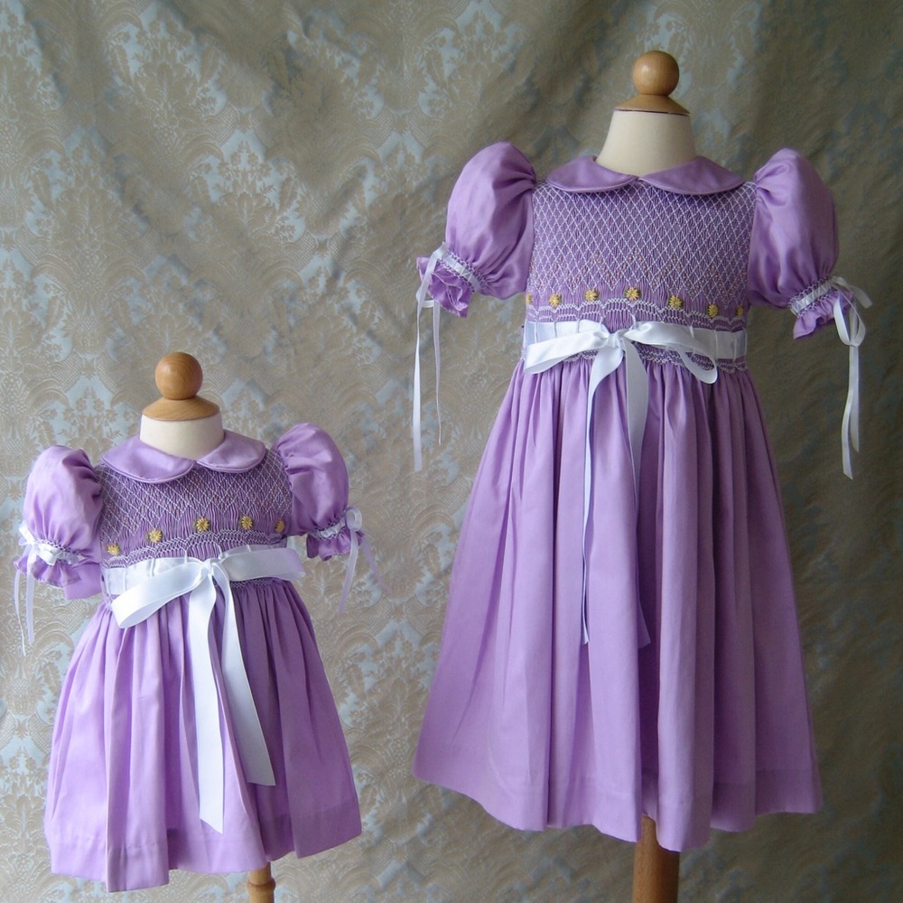 Lilac Smocked Dress 100% Cotton, New, Girls Spring